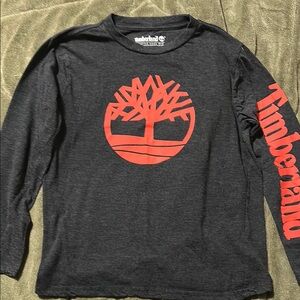 Boys Timberland Dark Gray Long Sleeve  Shirt with Orange Logo